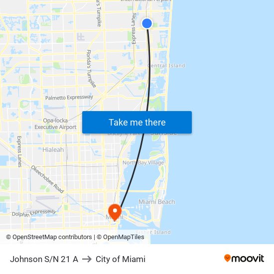 Johnson S/N 21 A to City of Miami map