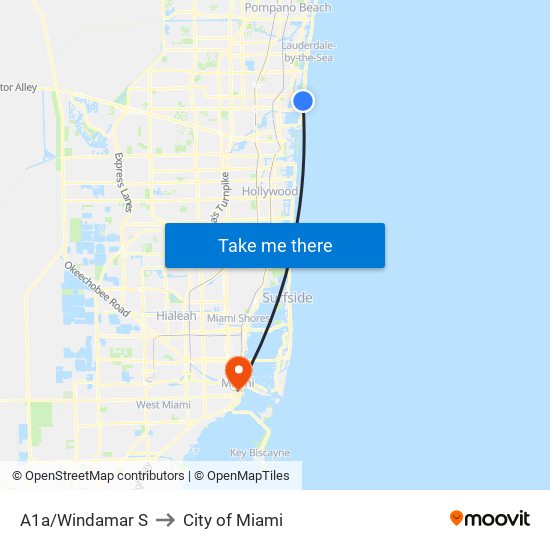 A1A/WINDAMAR S to City of Miami map