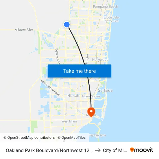 Oakland Park Boulevard/Northwest 120th Way to City of Miami map