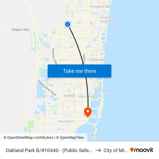 Oakland Park B/#10440 - (Public Safety Cmplx) to City of Miami map
