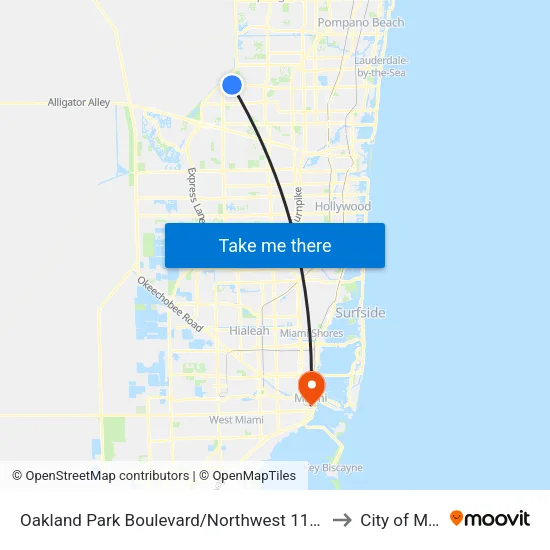 Oakland Park Boulevard/Northwest 115th Terrace to City of Miami map