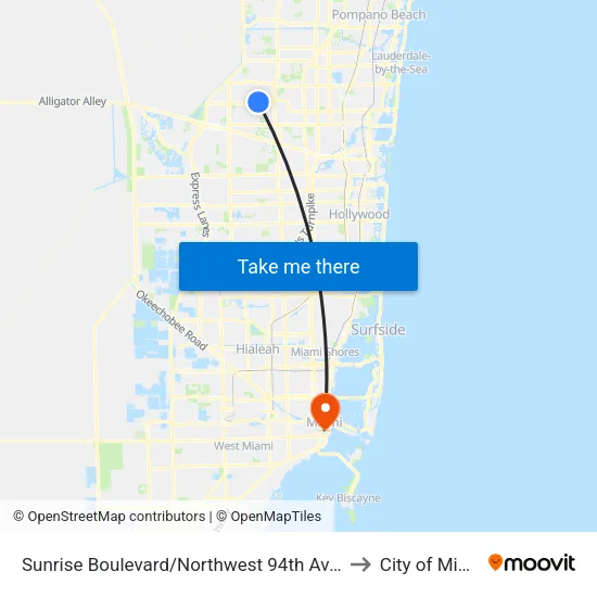 Sunrise Boulevard/Northwest 94th Avenue to City of Miami map