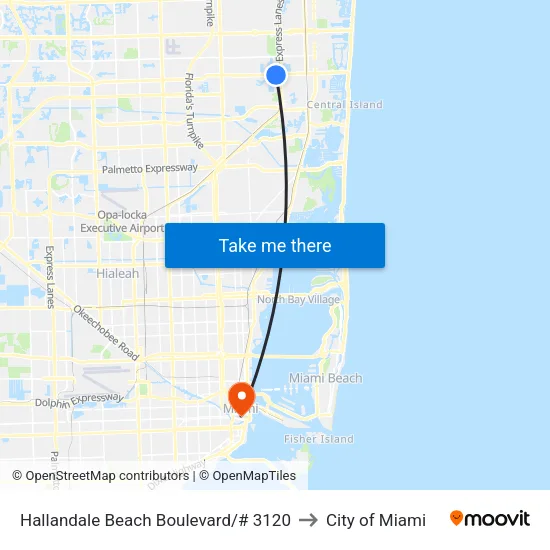 Hallandale Beach Boulevard/# 3120 to City of Miami map