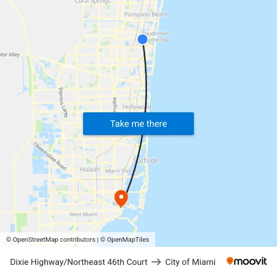 Dixie Highway/Northeast 46th Court to City of Miami map