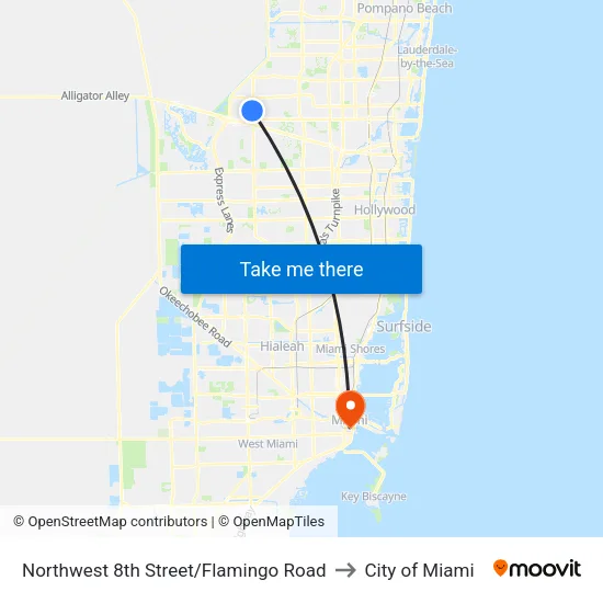 Northwest 8th Street/Flamingo Road to City of Miami map