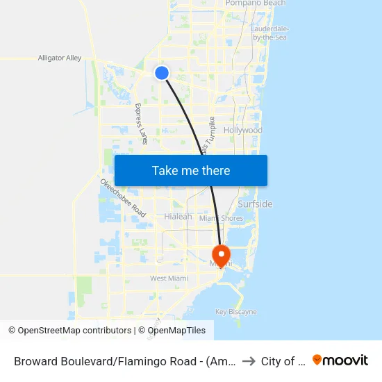 Broward Boulevard/Flamingo Road - (American Heritage School) to City of Miami map
