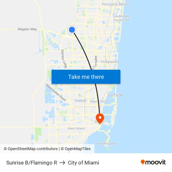 Sunrise B/Flamingo R to City of Miami map