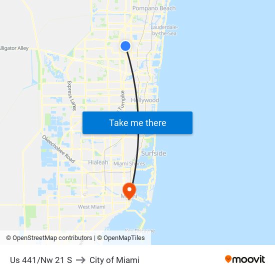 Us 441/Nw 21 S to City of Miami map