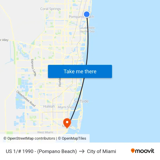 US 1/# 1990 - (Pompano Beach) to City of Miami map