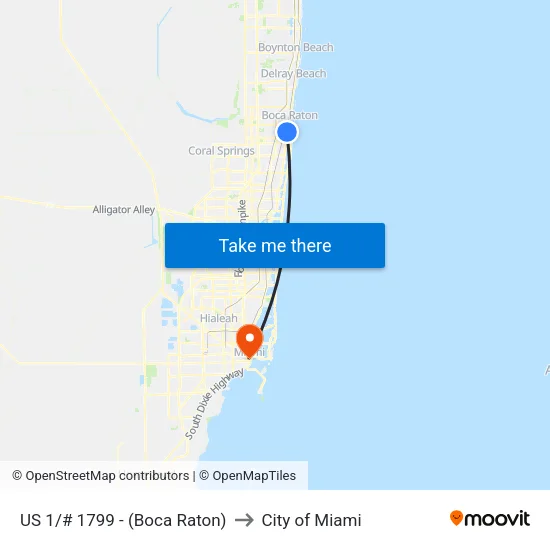 US 1/# 1799 - (Boca Raton) to City of Miami map
