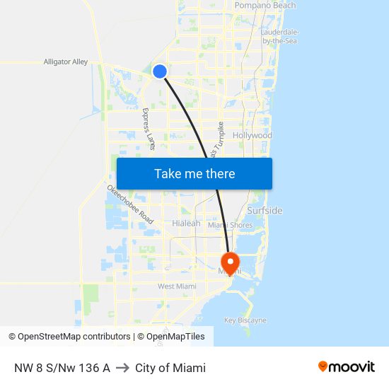 NW 8 S/Nw 136 A to City of Miami map