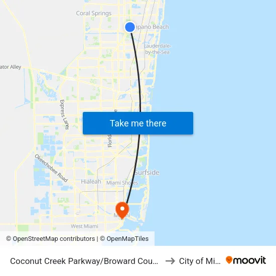 Coconut Creek Parkway/Broward County North to City of Miami map