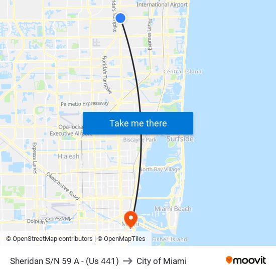 Sheridan S/N 59 A - (Us 441) to City of Miami map