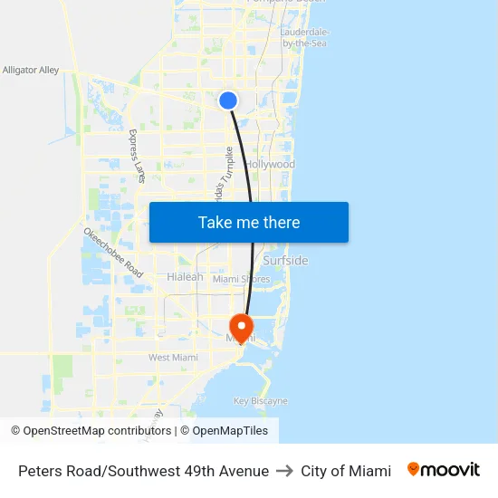 Peters Road/Southwest 49th Avenue to City of Miami map