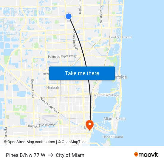 Pines B/Nw 77 W to City of Miami map