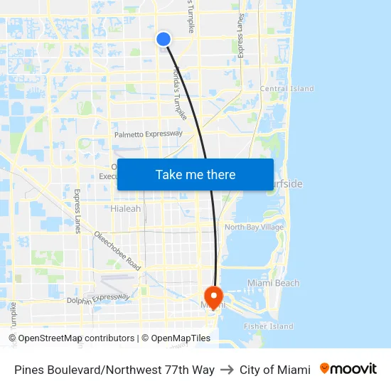 Pines Boulevard/Northwest 77th Way to City of Miami map