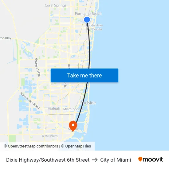 Dixie Highway/Southwest 6th Street to City of Miami map
