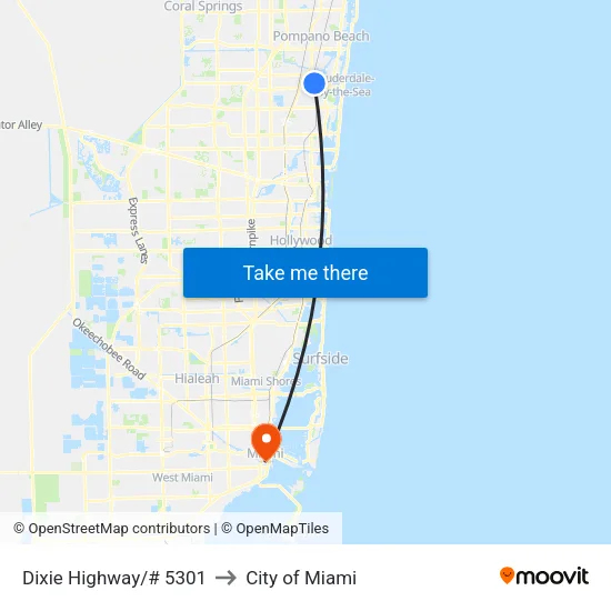 Dixie Highway/# 5301 to City of Miami map