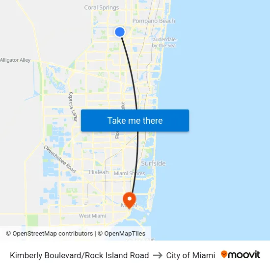 Kimberly Boulevard/Rock Island Road to City of Miami map