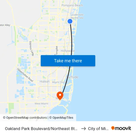 Oakland Park Boulevard/Northeast 8th Avenue to City of Miami map