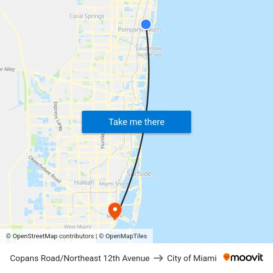 Copans Road/Northeast 12th Avenue to City of Miami map
