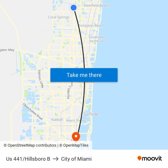 US 441/HILLSBORO B to City of Miami map