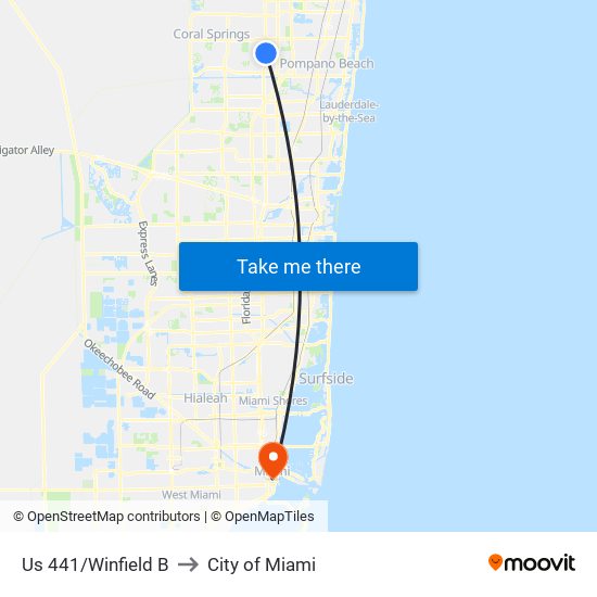 Us 441/Winfield B to City of Miami map