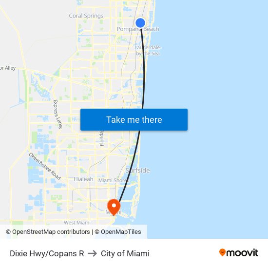 Dixie Hwy/Copans R to City of Miami map