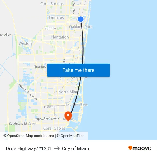 Dixie Highway/#1201 to City of Miami map