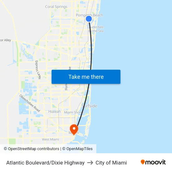 Atlantic Boulevard/Dixie Highway to City of Miami map