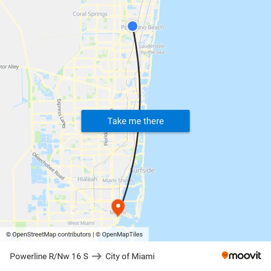 Powerline R/Nw 16 S to City of Miami map