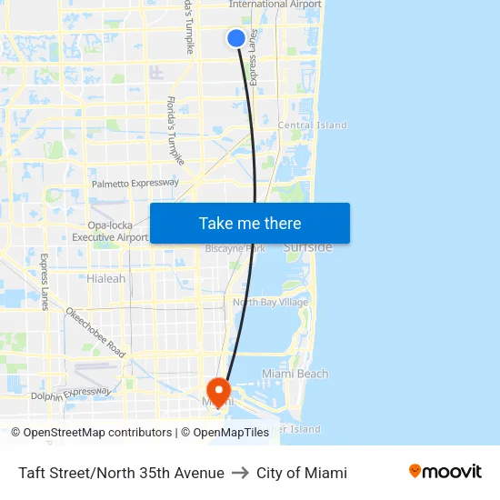Taft Street/North 35th Avenue to City of Miami map