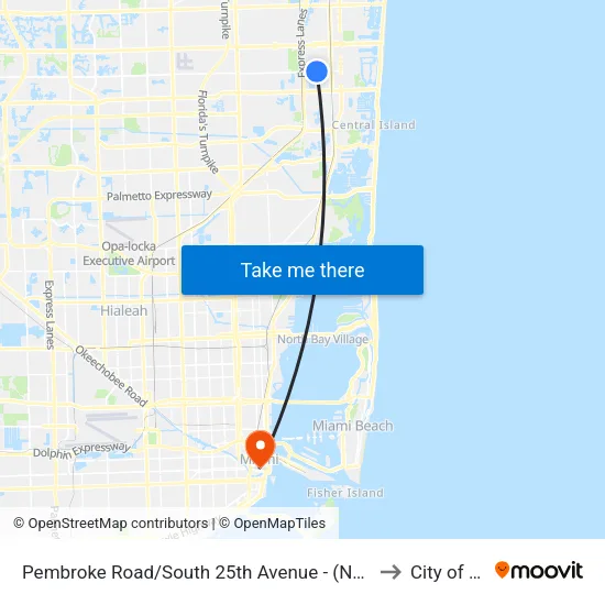 Pembroke Road/South 25th Avenue - (Northwest 7th Avenue) to City of Miami map