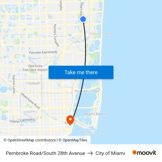 Pembroke Road/South 28th Avenue to City of Miami map