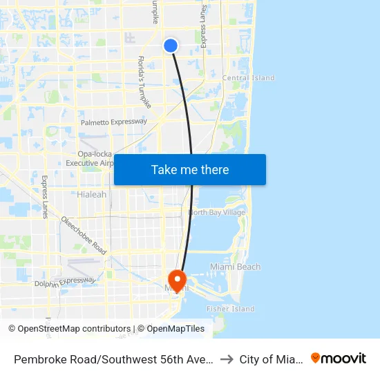 Pembroke Road/Southwest 56th Avenue to City of Miami map