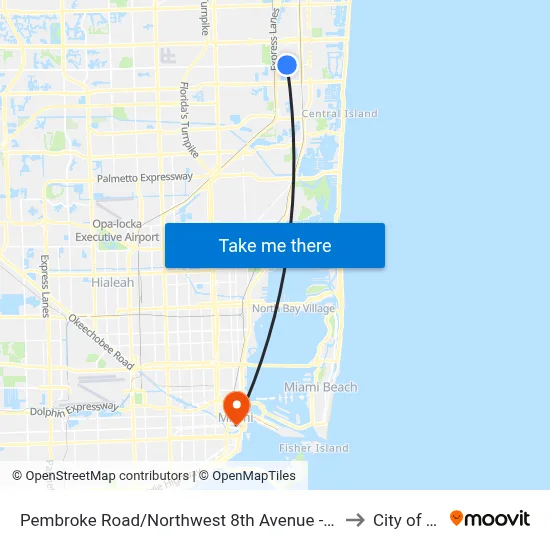 Pembroke Road/Northwest 8th Avenue - (South 26th Avenue) to City of Miami map