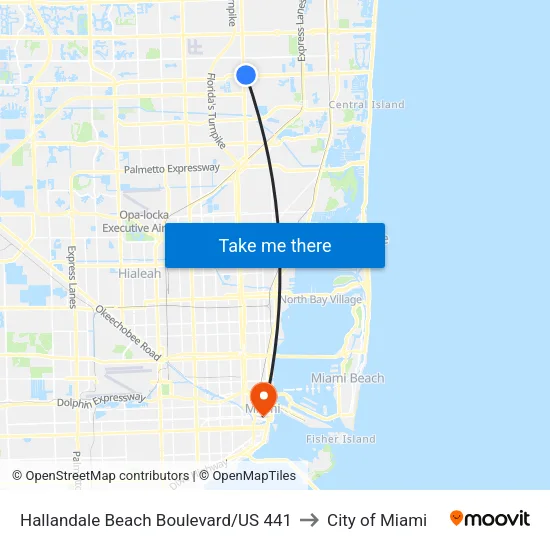 Hallandale Beach Boulevard/US 441 to City of Miami map
