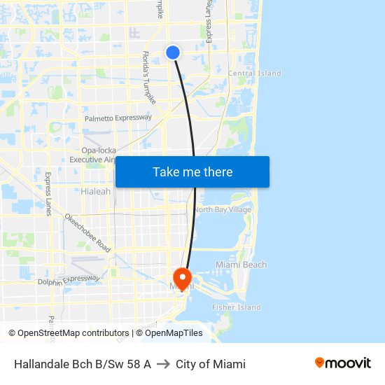 Hallandale Bch B/Sw 58 A to City of Miami map