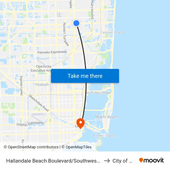Hallandale Beach Boulevard/Southwest 58th Avenue to City of Miami map