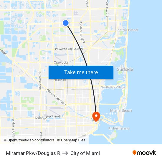 MIRAMAR PKW/DOUGLAS R to City of Miami map