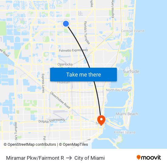 Miramar Pkw/Fairmont R to City of Miami map