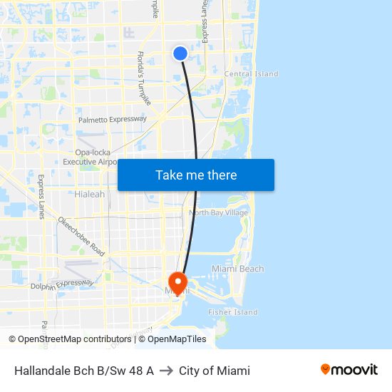 Hallandale Bch B/Sw 48 A to City of Miami map