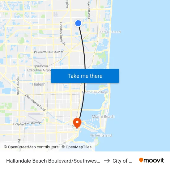 Hallandale Beach Boulevard/Southwest 48th Avenue to City of Miami map