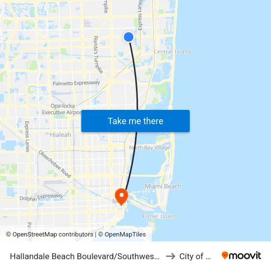 Hallandale Beach Boulevard/Southwest 40th Avenue to City of Miami map