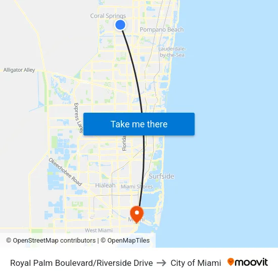 Royal Palm Boulevard/Riverside Drive to City of Miami map
