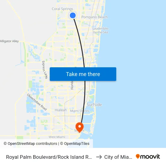 Royal Palm Boulevard/Rock Island Road to City of Miami map