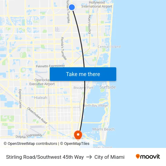Stirling Road/Southwest 45th Way to City of Miami map