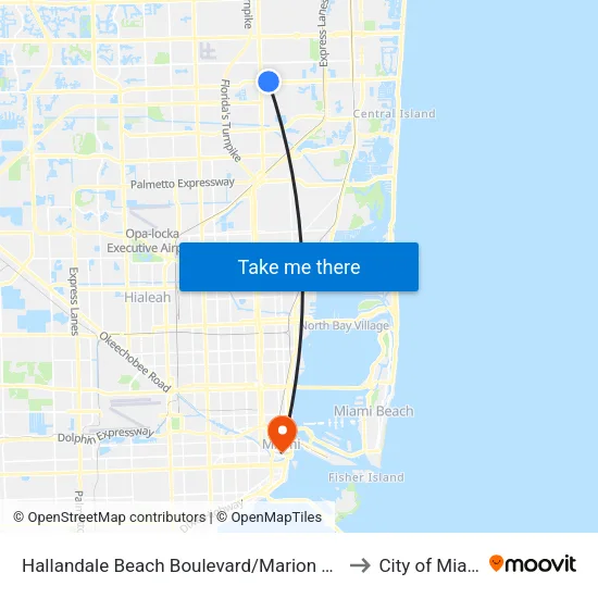 Hallandale Beach Boulevard/Marion Road to City of Miami map