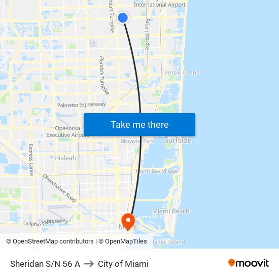 Sheridan S/N 56 A to City of Miami map