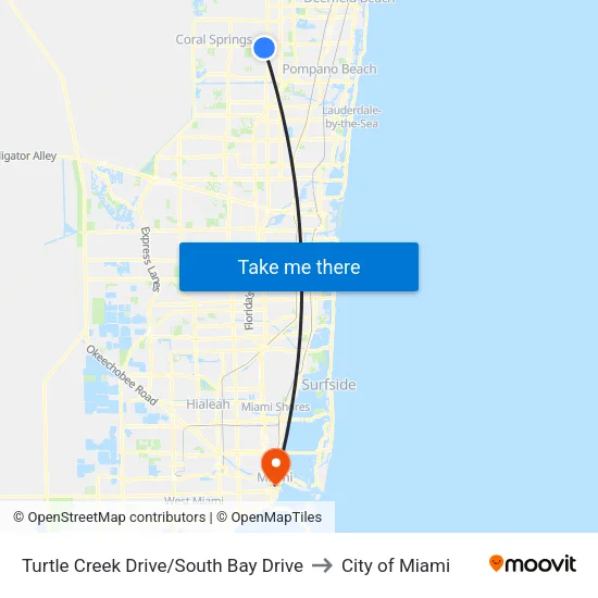 Turtle Creek Drive/South Bay Drive to City of Miami map